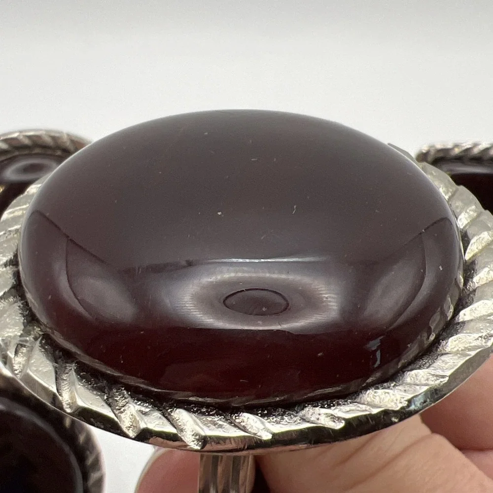 Vintage Mid Century Oxblood Red Cabochon Napkin Rings Mixed Shapes Set of 8
